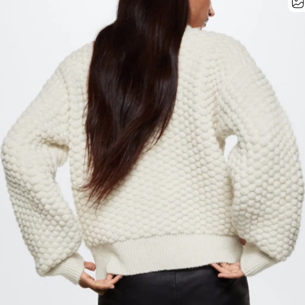 Mango Cream Textured Crew Neck Sweater - Picture 2 of 4